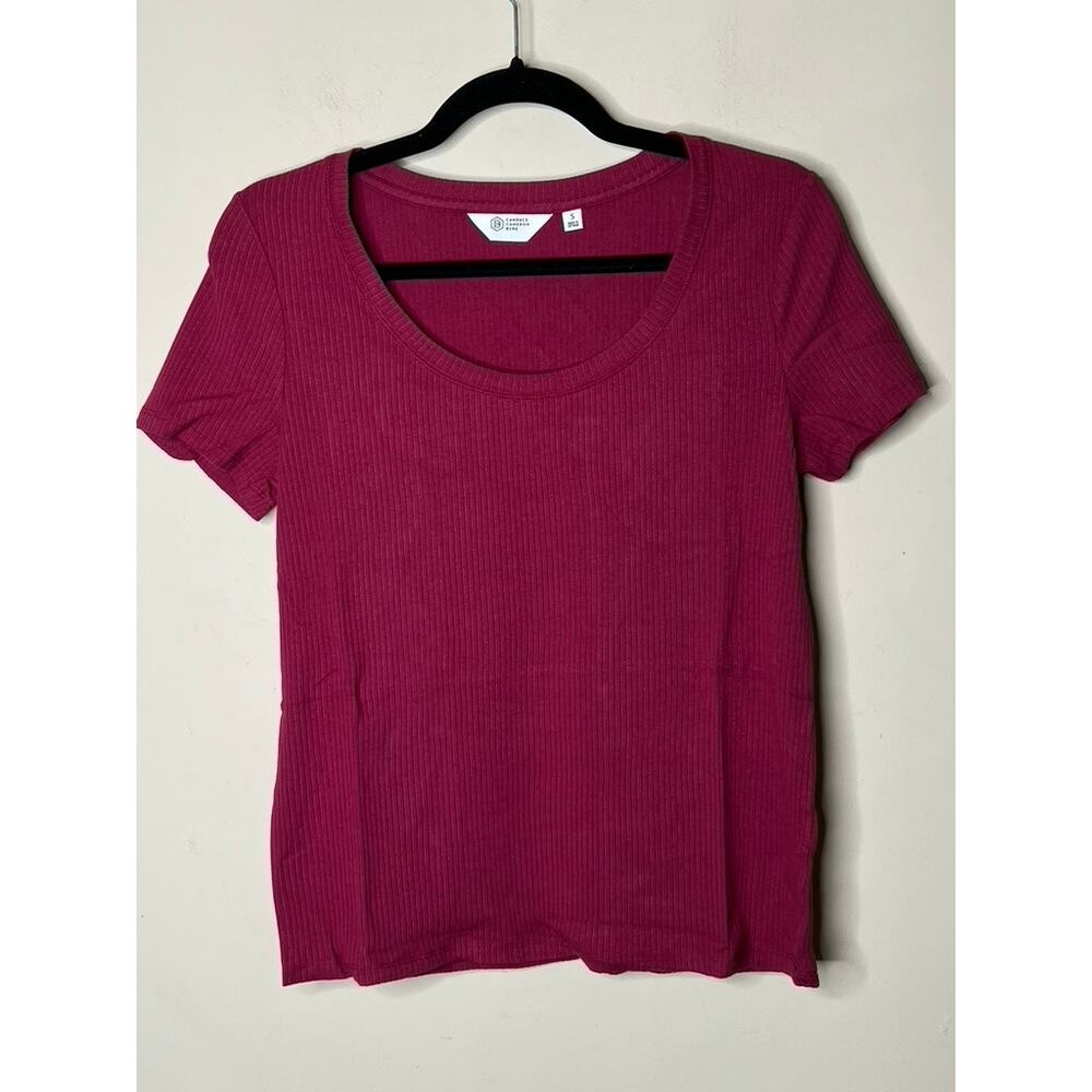 NWOT Candace Cameron Bure Short Sleeve Rib Knit Tee Small Mulberry